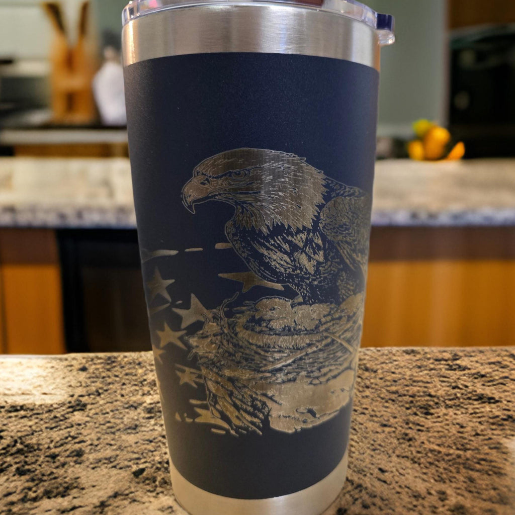 Personalized Eagle and Stars 20 oz Tumbler, Custom Engraved Men's Cup, Affirmation Drinkware Gift