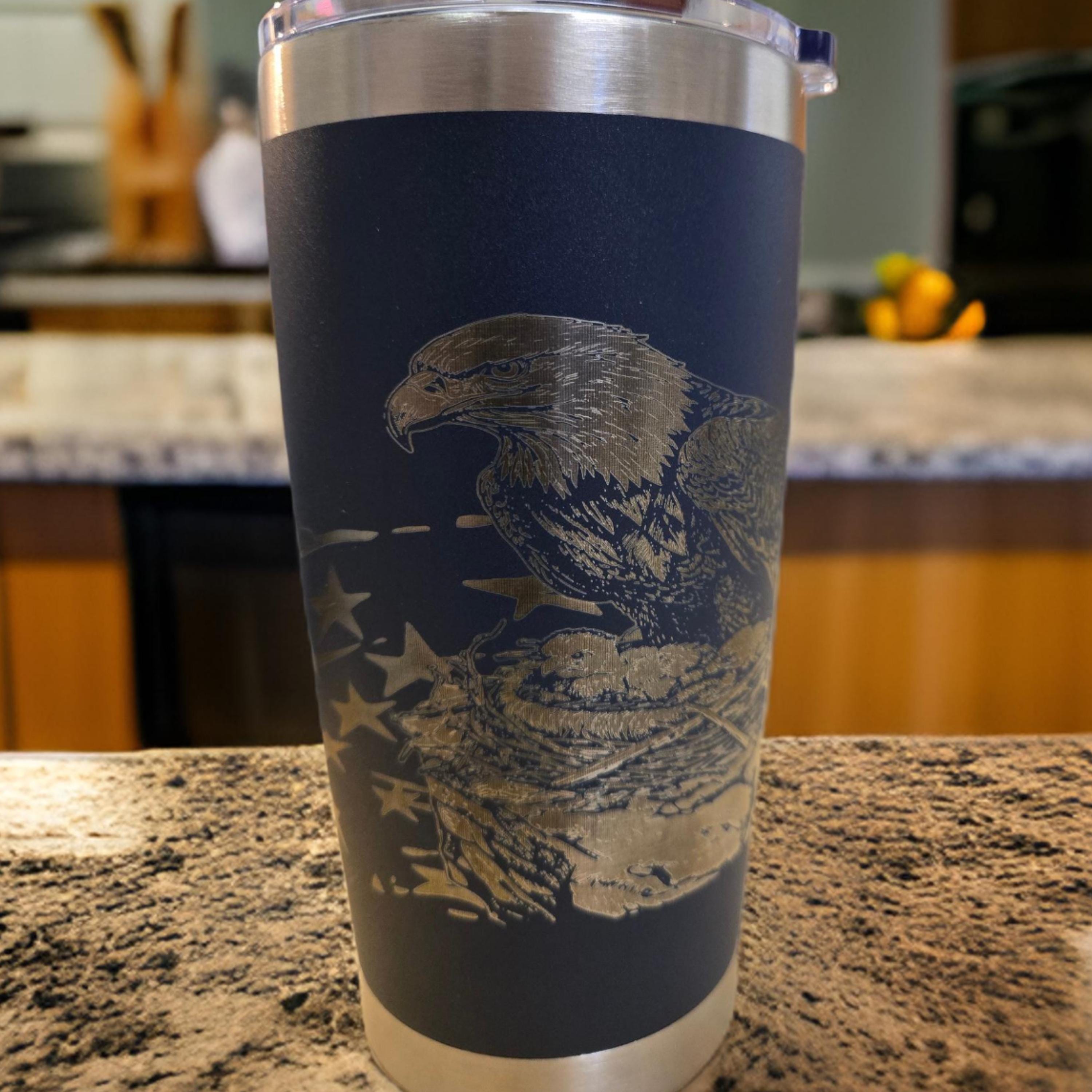 Personalized Eagle and Stars 20 oz Tumbler, Custom Engraved Men's Cup, Affirmation Drinkware Gift