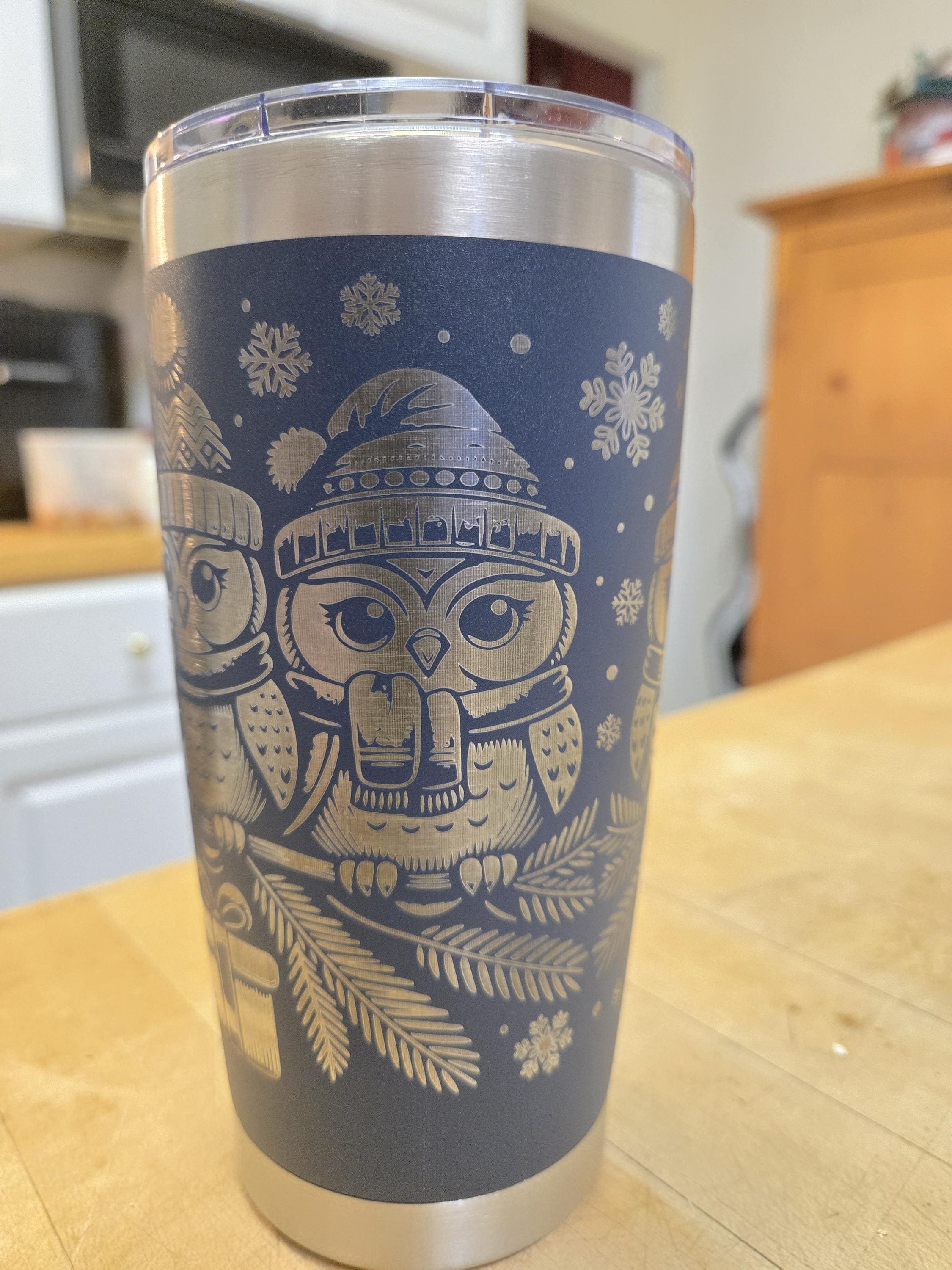 Owl Travel Tumbler - Navy Blue Insulated Coffee Mug for Winter Beverages - Perfect Teacher Gift & Secret Santa Surprise