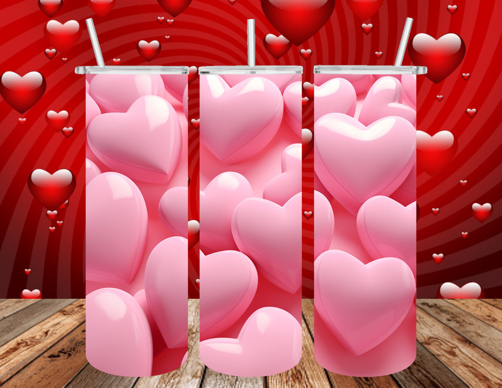 Pink Hearts Custom 20 oz Tumbler, Insulated Cup for Valentine's Day or Wedding Gifts, Perfect Travel Tumbler for Loved Ones
