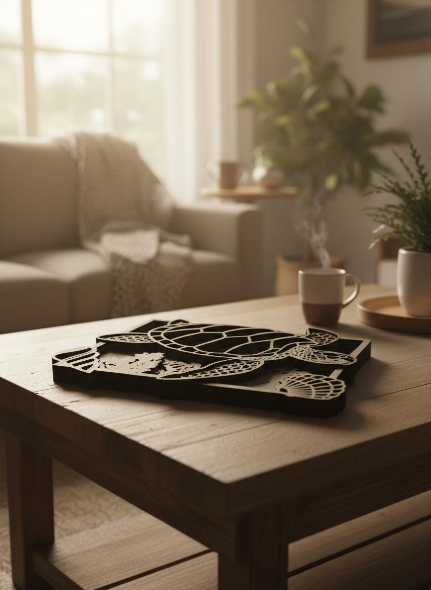 3D Walnut Turtle Wall Art: Layered Ocean Decor for Coastal Homes