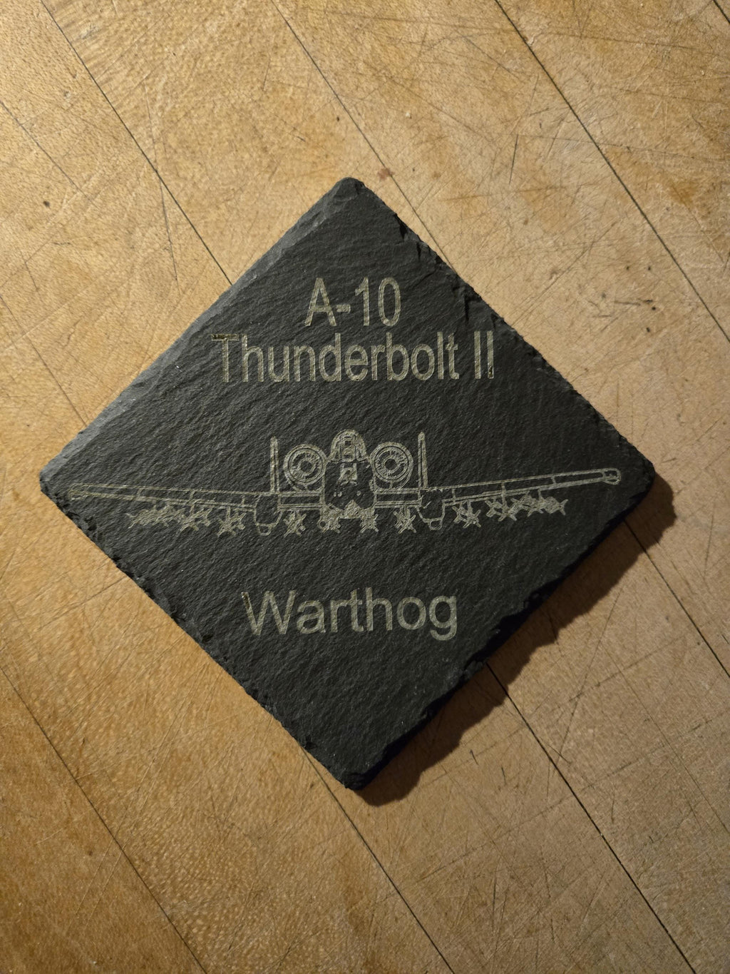 A-10 Warthog Slate Coaster Set: Custom Engraved 4-View Design with Name and Rank