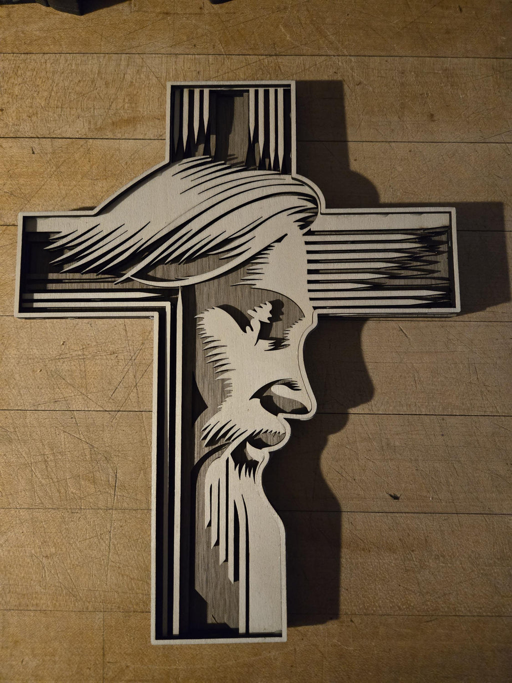 Layered Basswood and Walnut Jesus Cross Wall Art