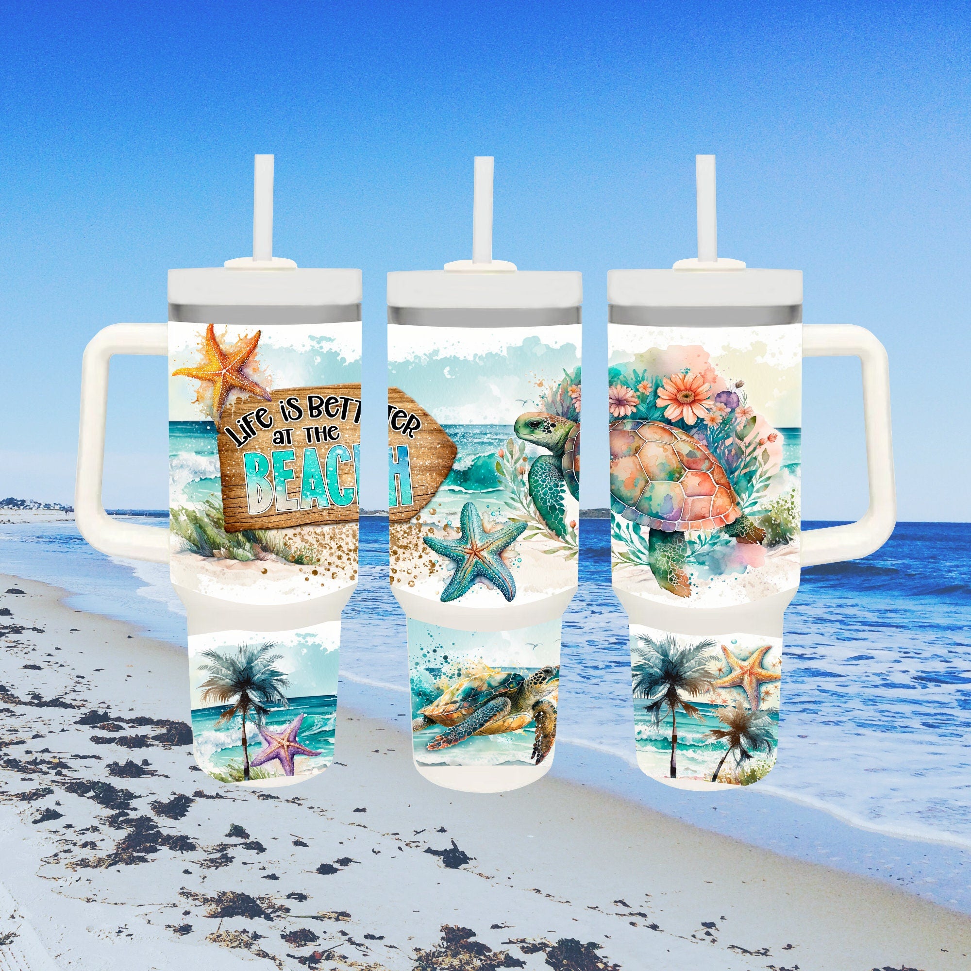 Custom Beach Tumbler: Large Insulated Cup, Beach Lover Gift