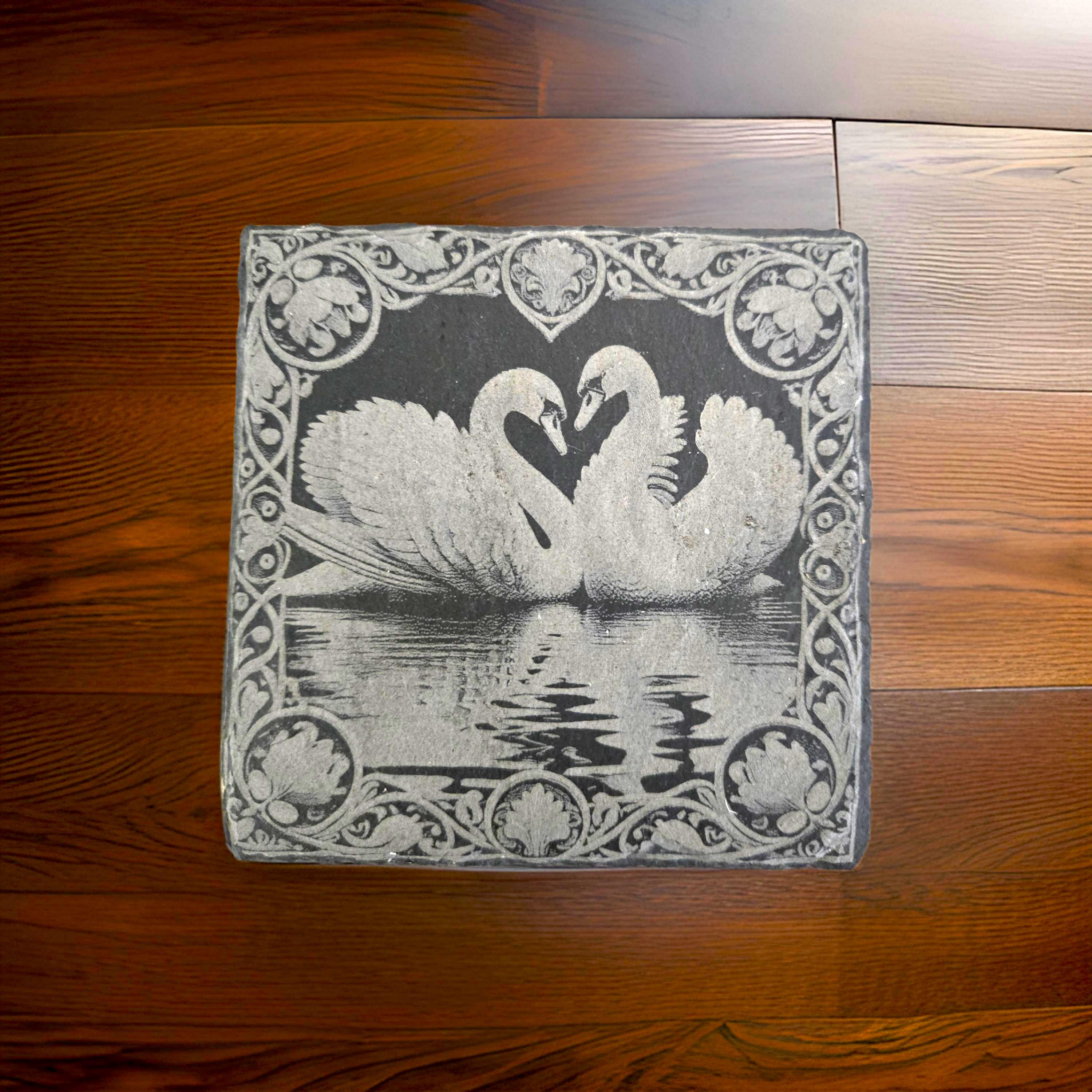 Artistic Slate Coasters: Swan, Butterfly & Love Birds - Set of 4