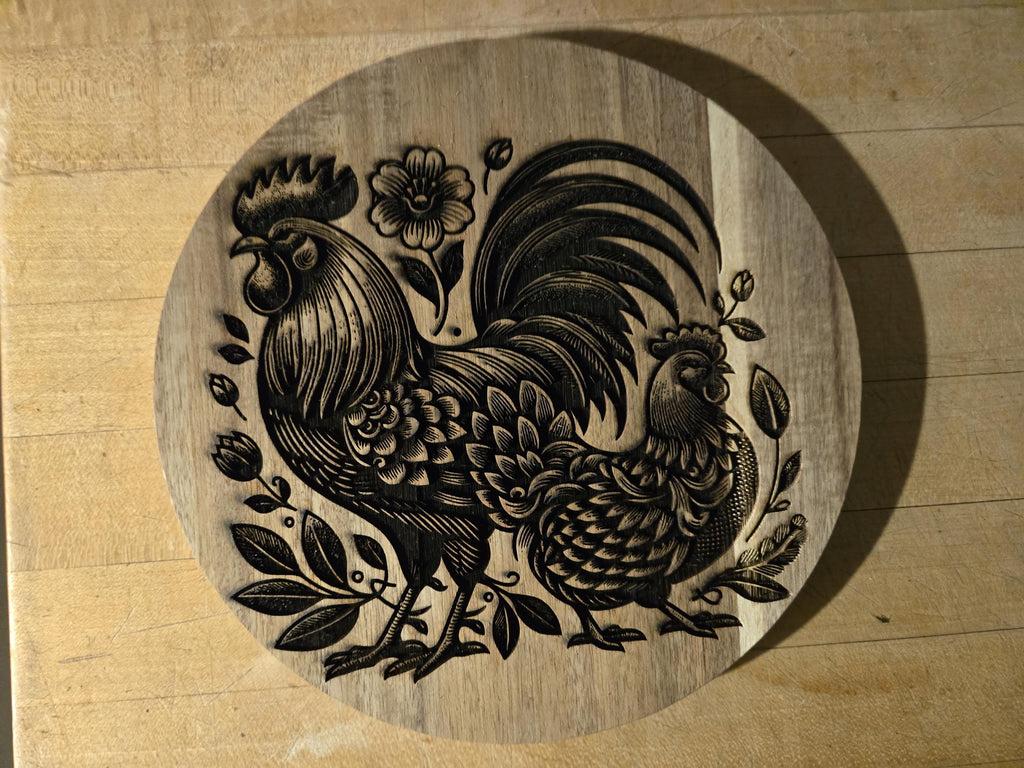Deep Engraved Wooden Rooster Trivet: Rustic 9x9 Farmhouse Kitchen Accent