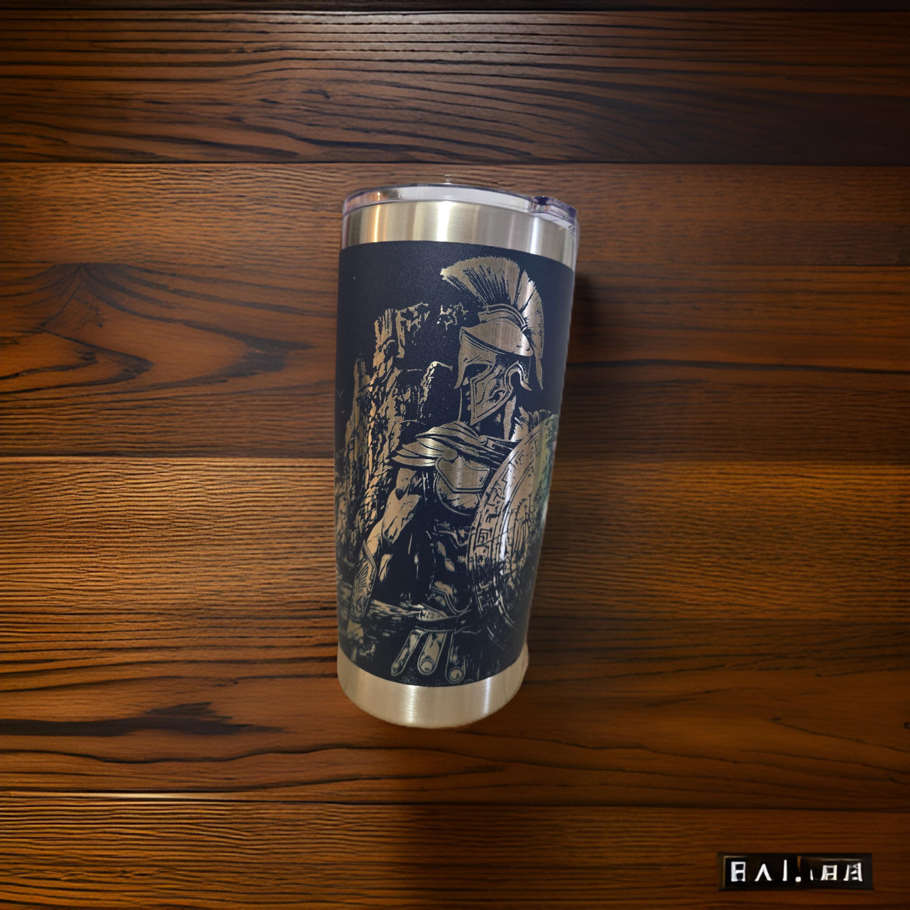 Spartan Warrior Travel Tumbler: Insulated Navy Blue Coffee Mug