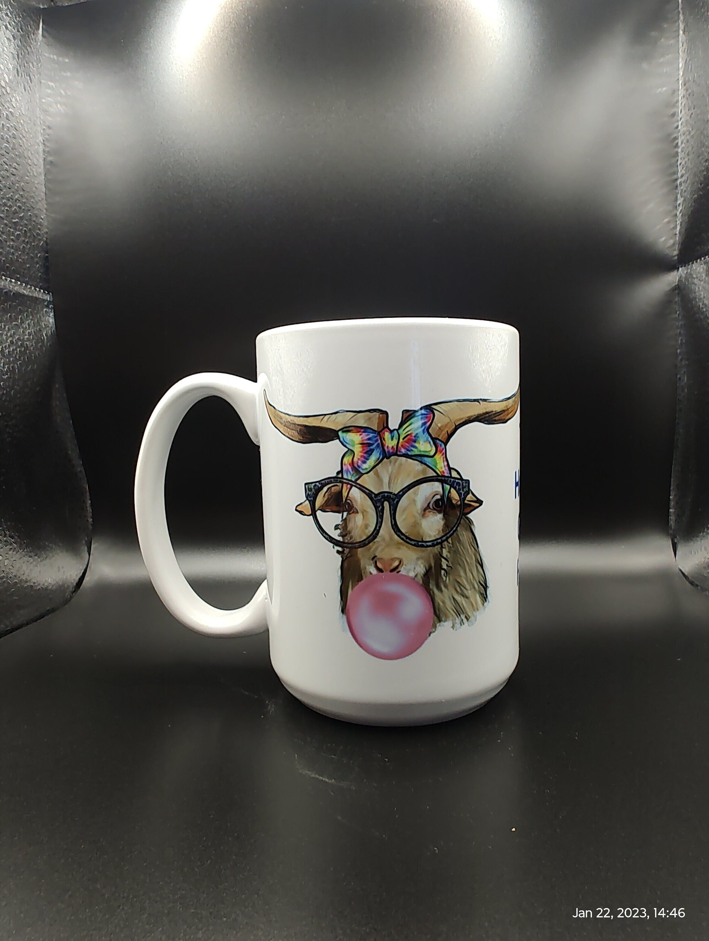 Whimsical Goat Figurine: Bow & Bubble Gum Decor