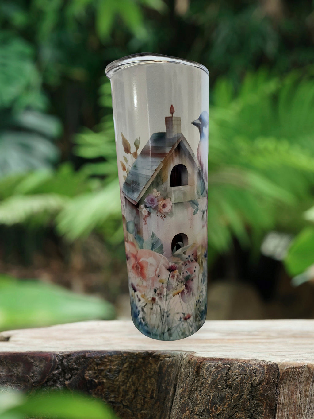 Flower Birdhouse 20 oz Tumbler: Inspirational Sister Water Tracker Gift