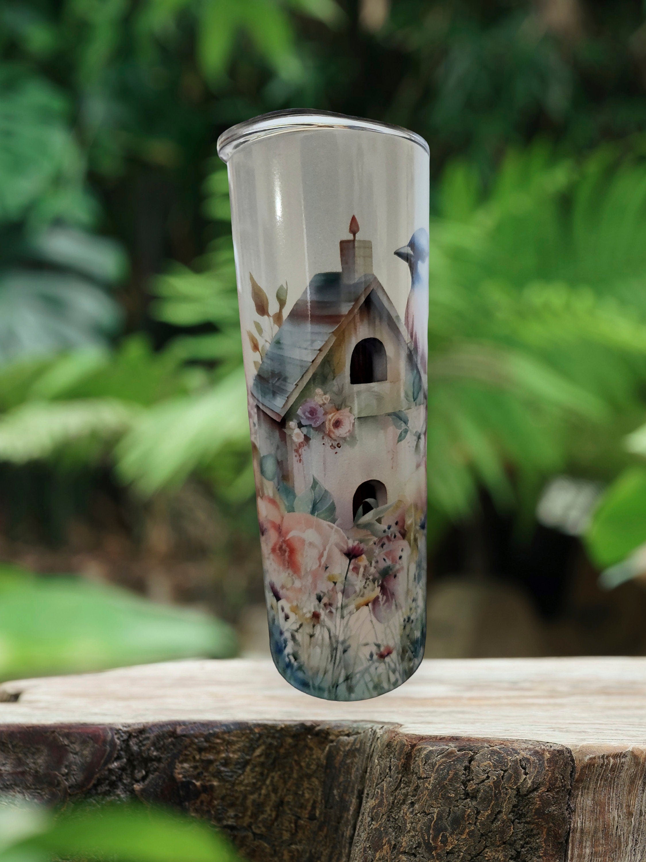 Flower Birdhouse 20 oz Tumbler: Inspirational Sister Water Tracker Gift