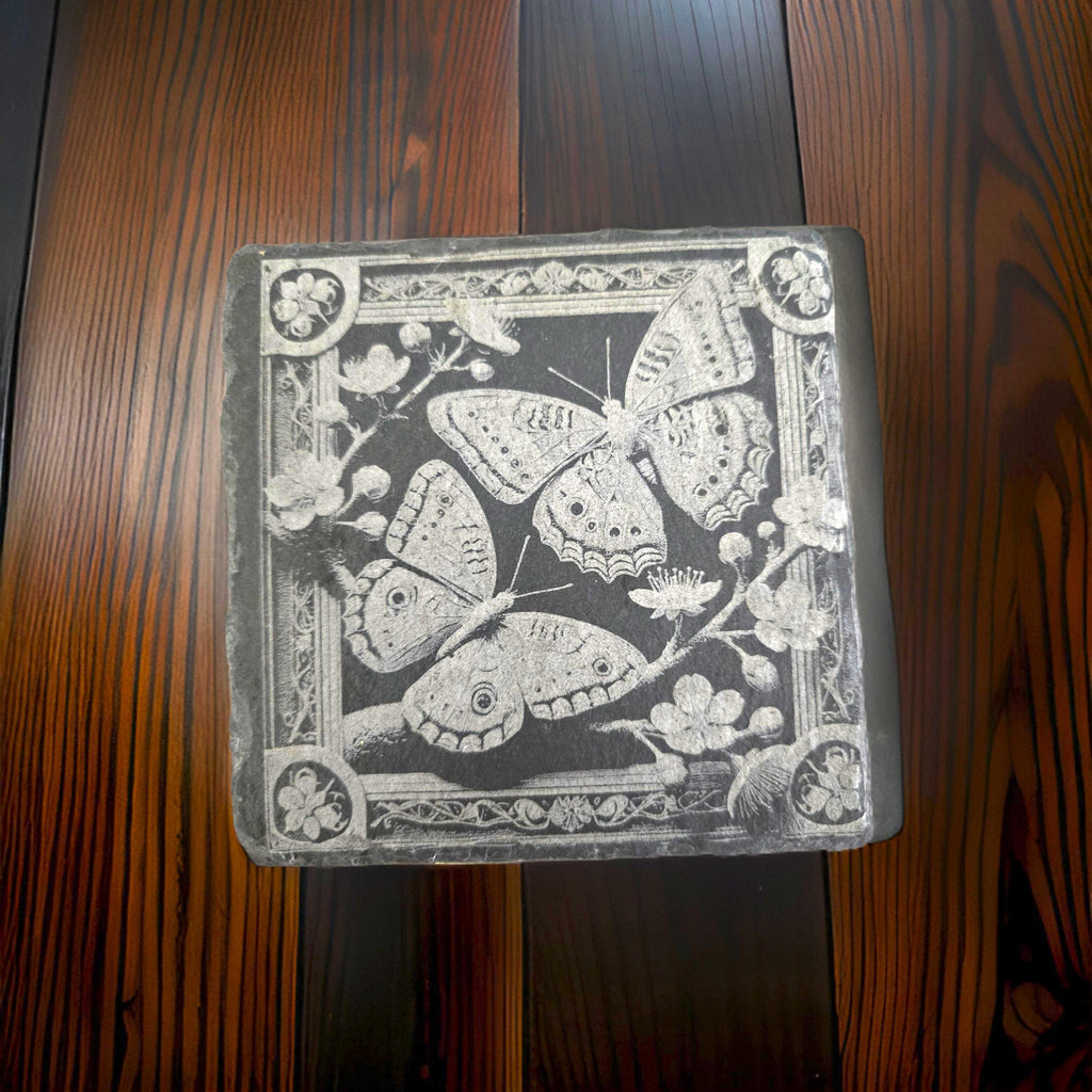 Artistic Slate Coasters: Swan, Butterfly & Love Birds - Set of 4