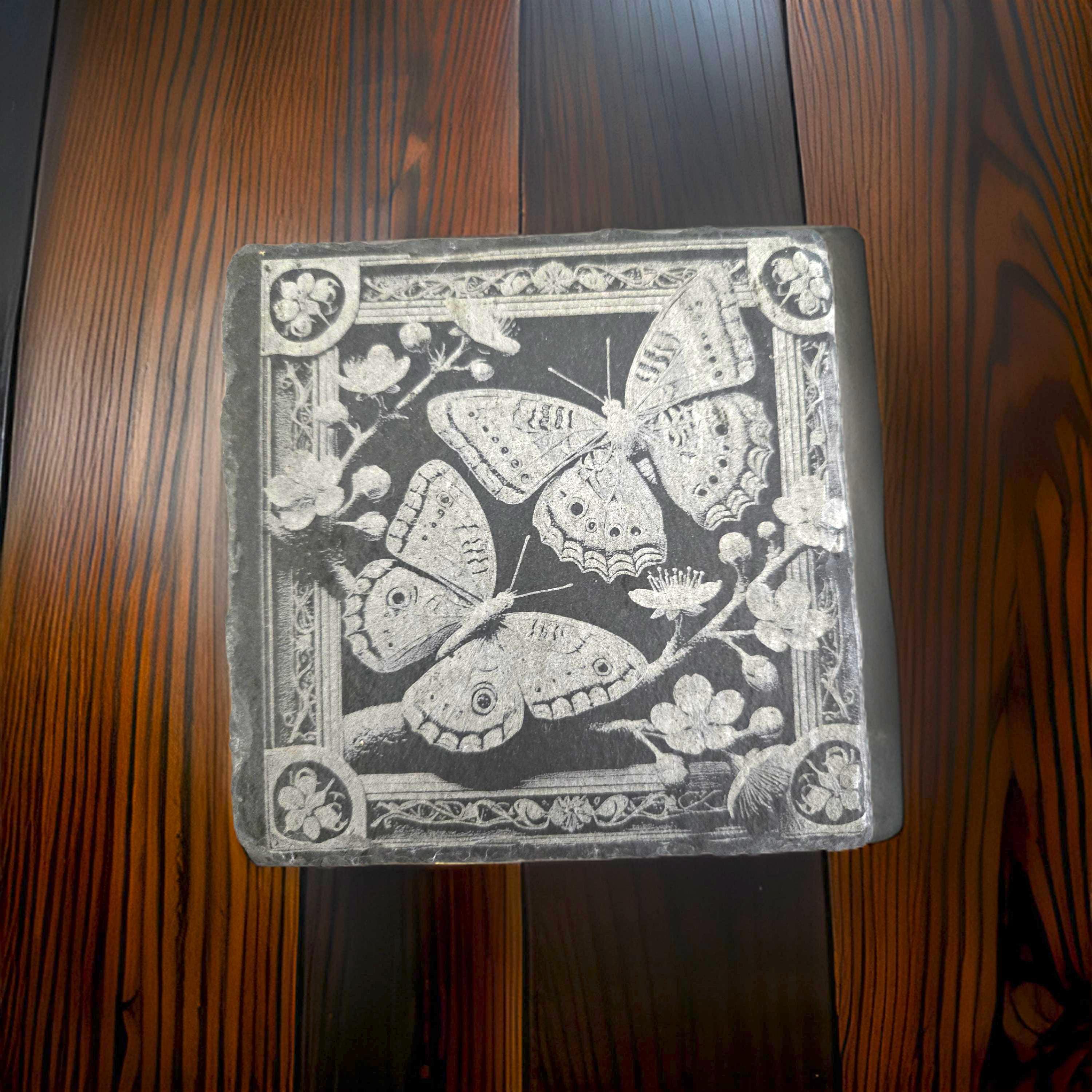 Artistic Slate Coasters: Swan, Butterfly & Love Birds - Set of 4
