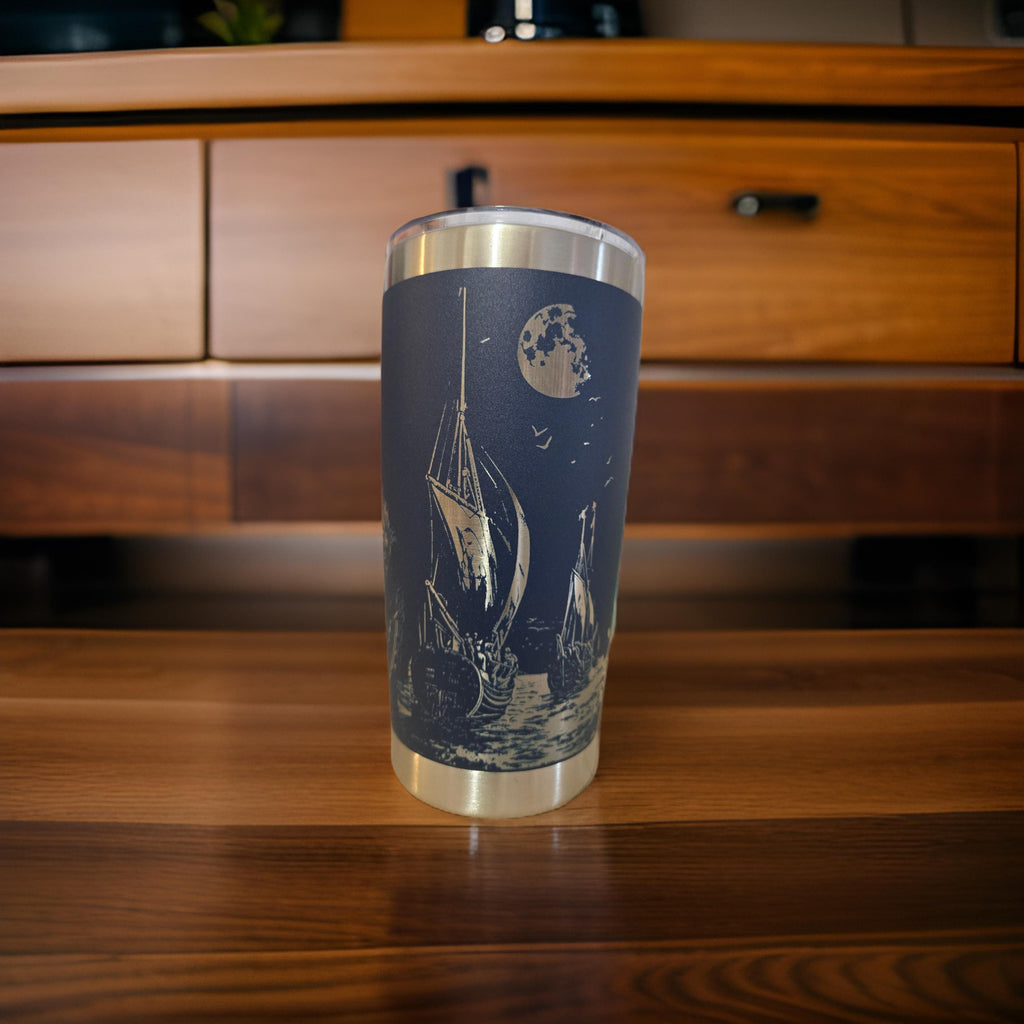 Spartan Warrior Travel Tumbler: Insulated Navy Blue Coffee Mug