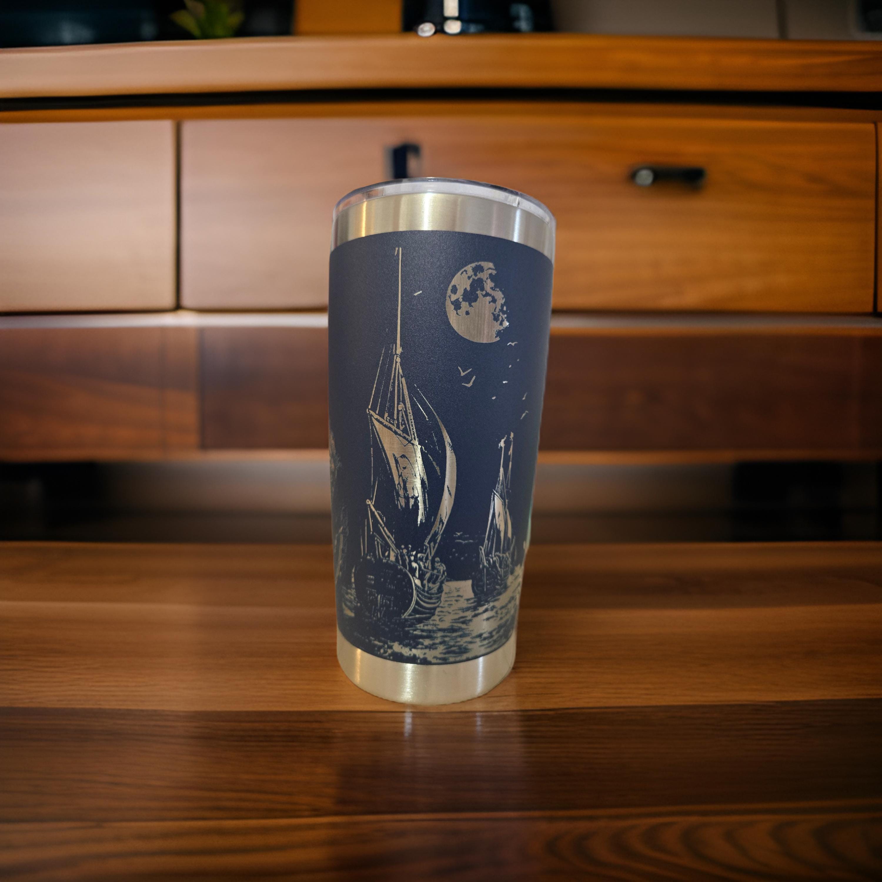 Spartan Warrior Travel Tumbler: Insulated Navy Blue Coffee Mug