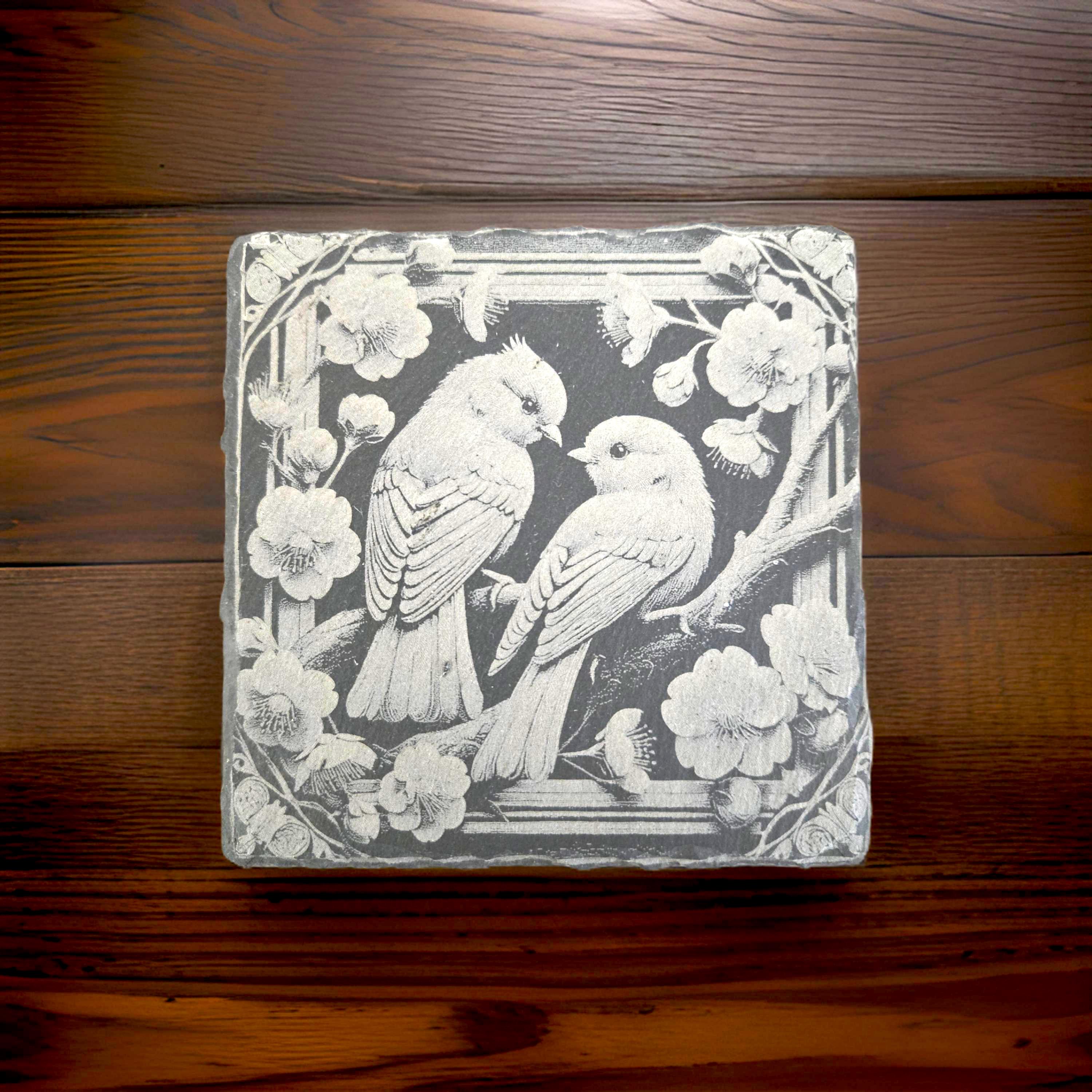 Artistic Slate Coasters: Swan, Butterfly & Love Birds - Set of 4