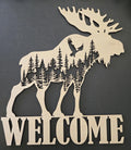 Wooden Welcome Sign with Majestic Moose