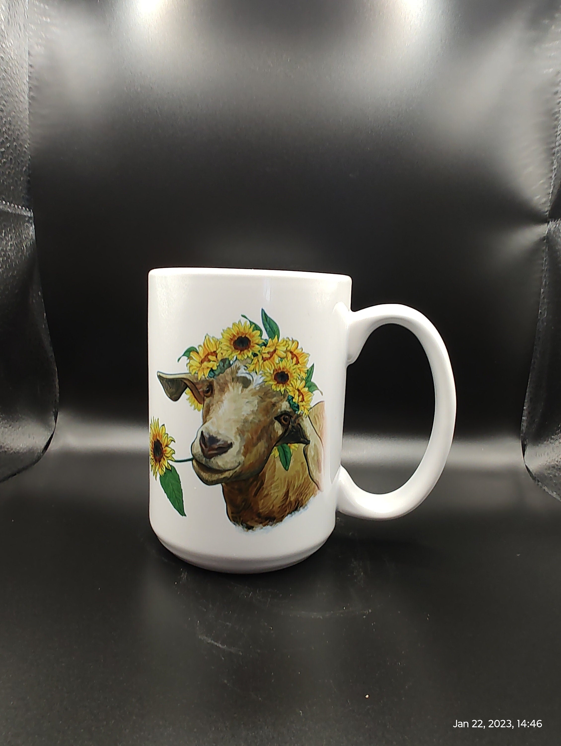 Goat with Flower Mug, Cute Ceramic Coffee Cup for Animal Lovers, Perfect Gift for Birthdays or Housewarming Celebrations
