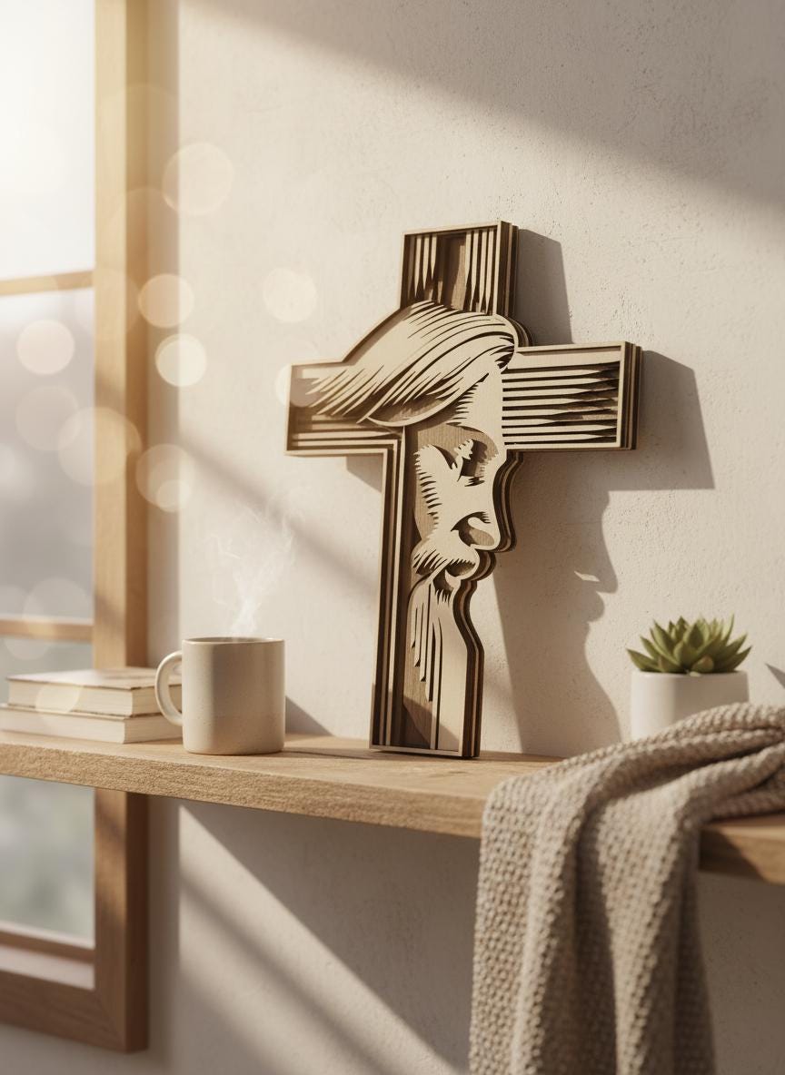 Layered Basswood and Walnut Jesus Cross Wall Art