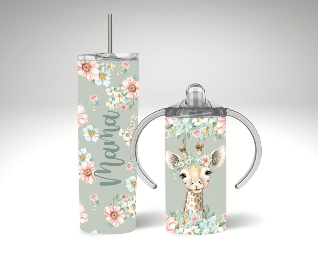 Mom and Daughter Tumbler Set: Floral Insulated Stainless Steel Cup
