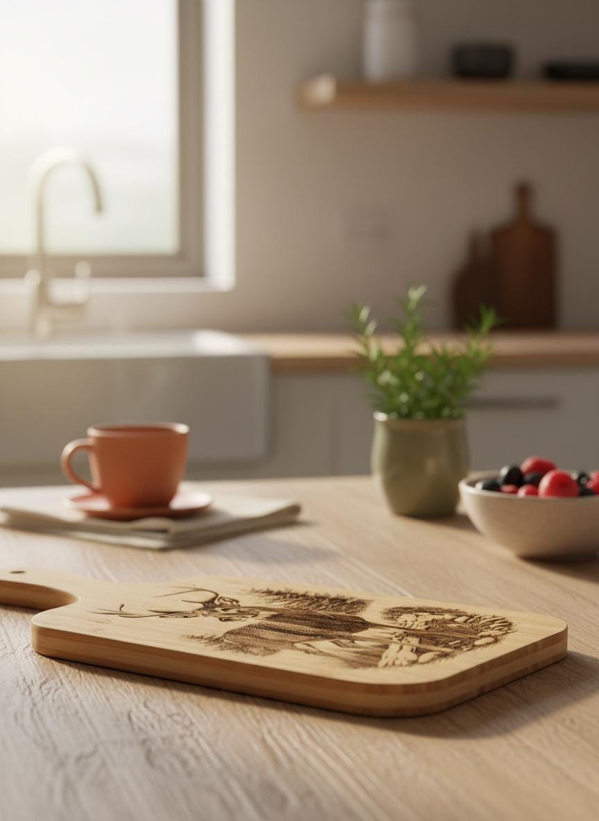 Personalized Bamboo Cutting Board, Deep Engraved Deer Design, 7x15 Rustic Cabin Kitchen Décor or Functional Gift for Outdoorsmen