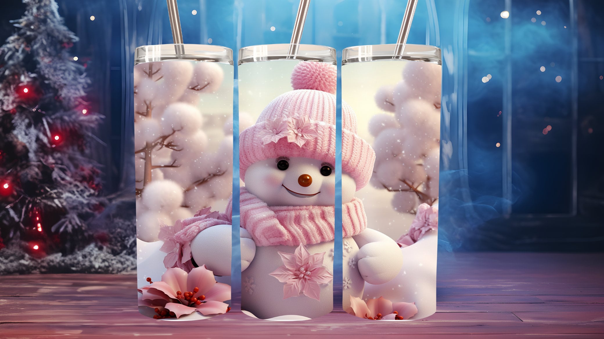 Pink Snowman Custom Tumbler: Insulated Travel Mug, Winter Gift
