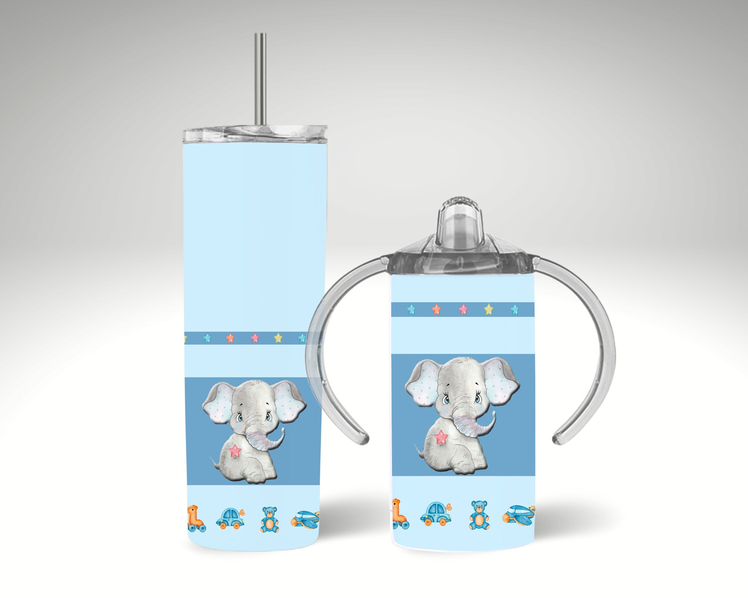 Personalized Mom and Son Tumbler & Sippy Cup Set: Elephant Design