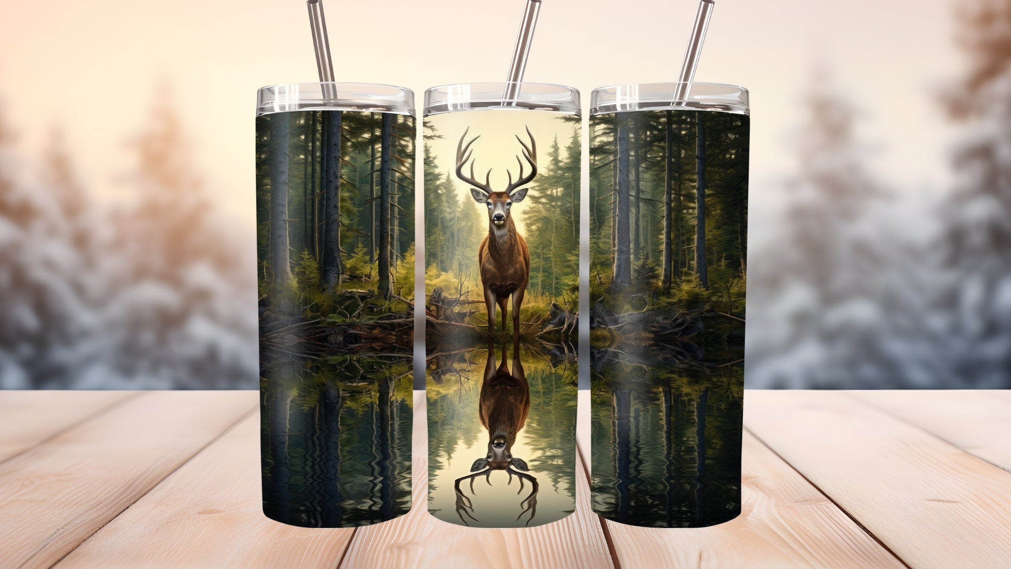 Custom Deer Reflection 20 oz Tumbler: Insulated Animal Lover Gift