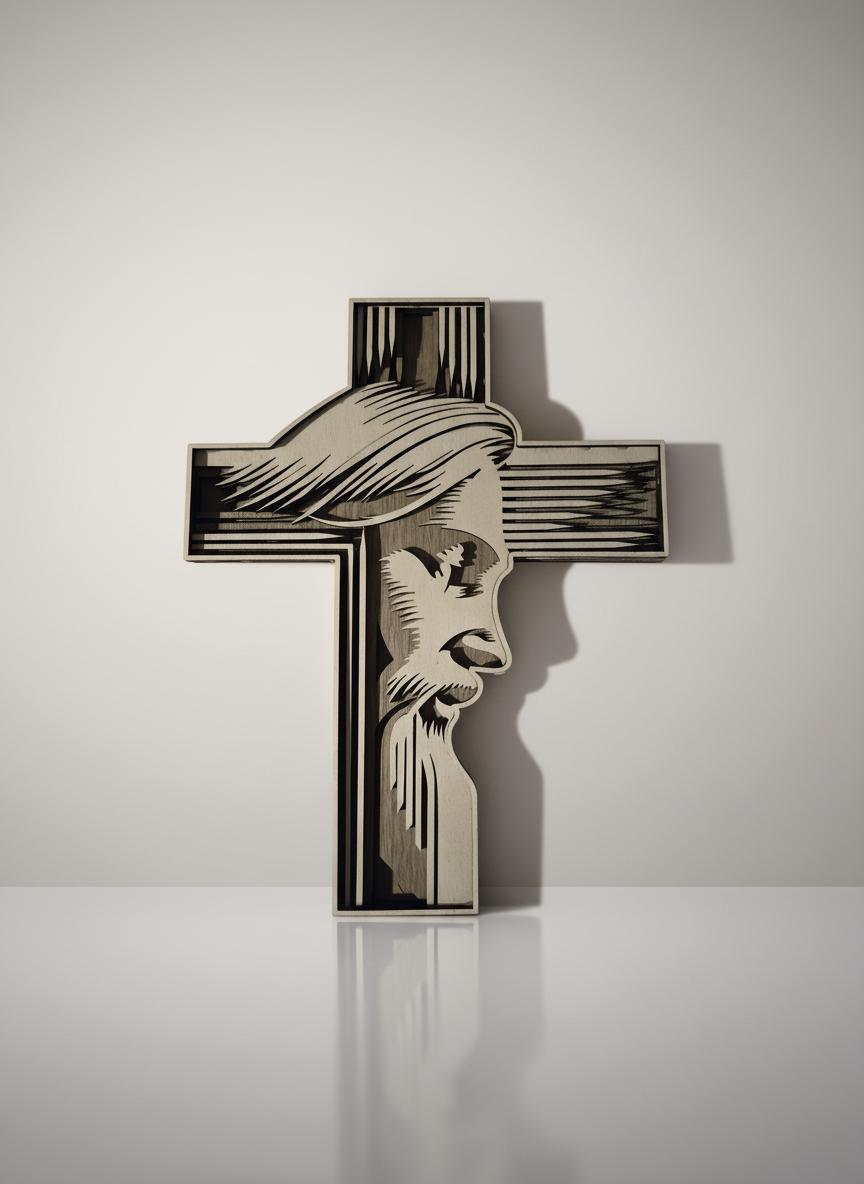 Layered Basswood and Walnut Jesus Cross Wall Art