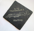 A-10 Warthog Slate Coaster Set: Custom Engraved 4-View Design with Name and Rank