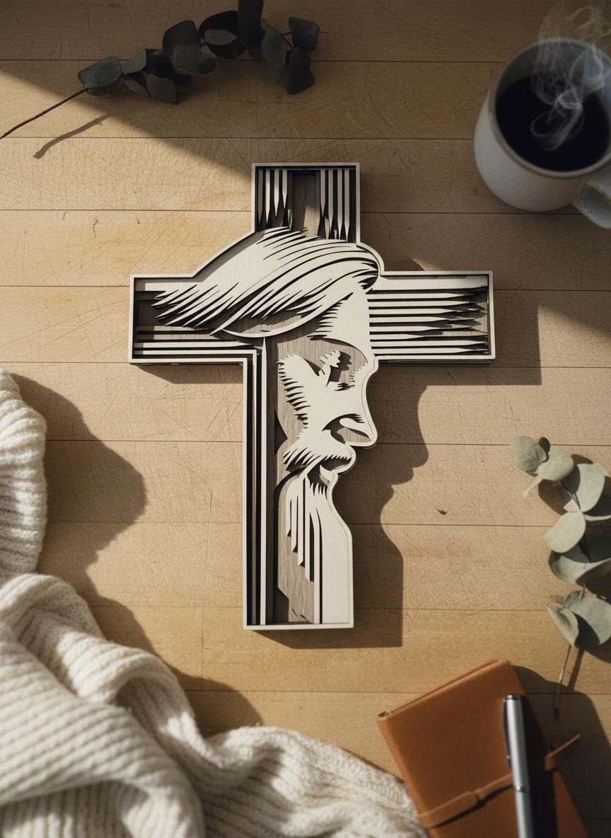 Layered Basswood and Walnut Jesus Cross Wall Art