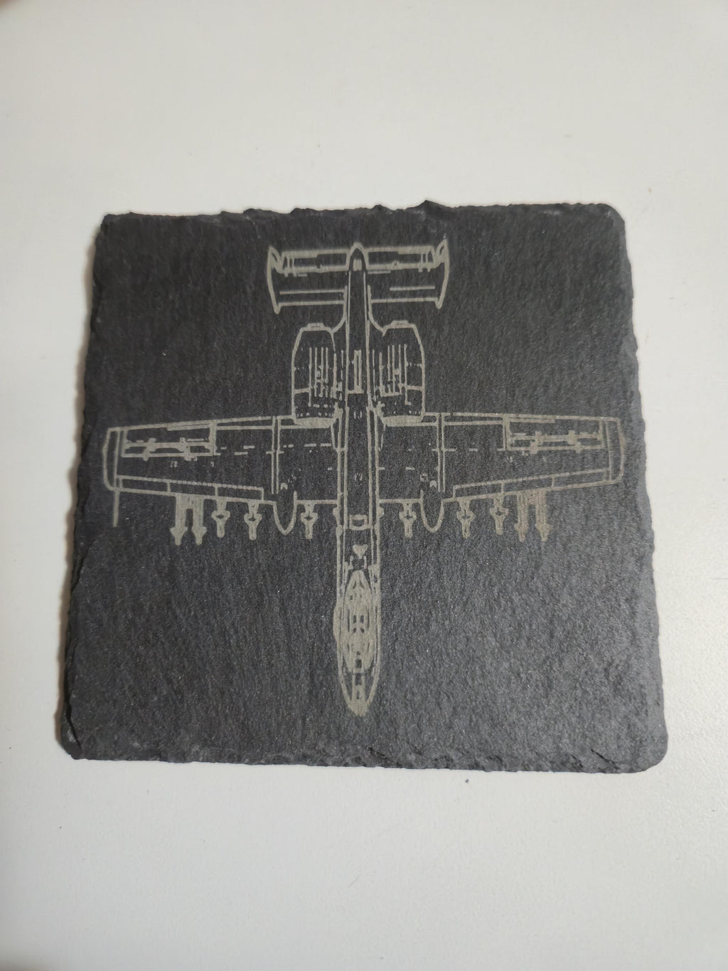 A-10 Warthog Slate Coaster Set: Custom Engraved 4-View Design with Name and Rank