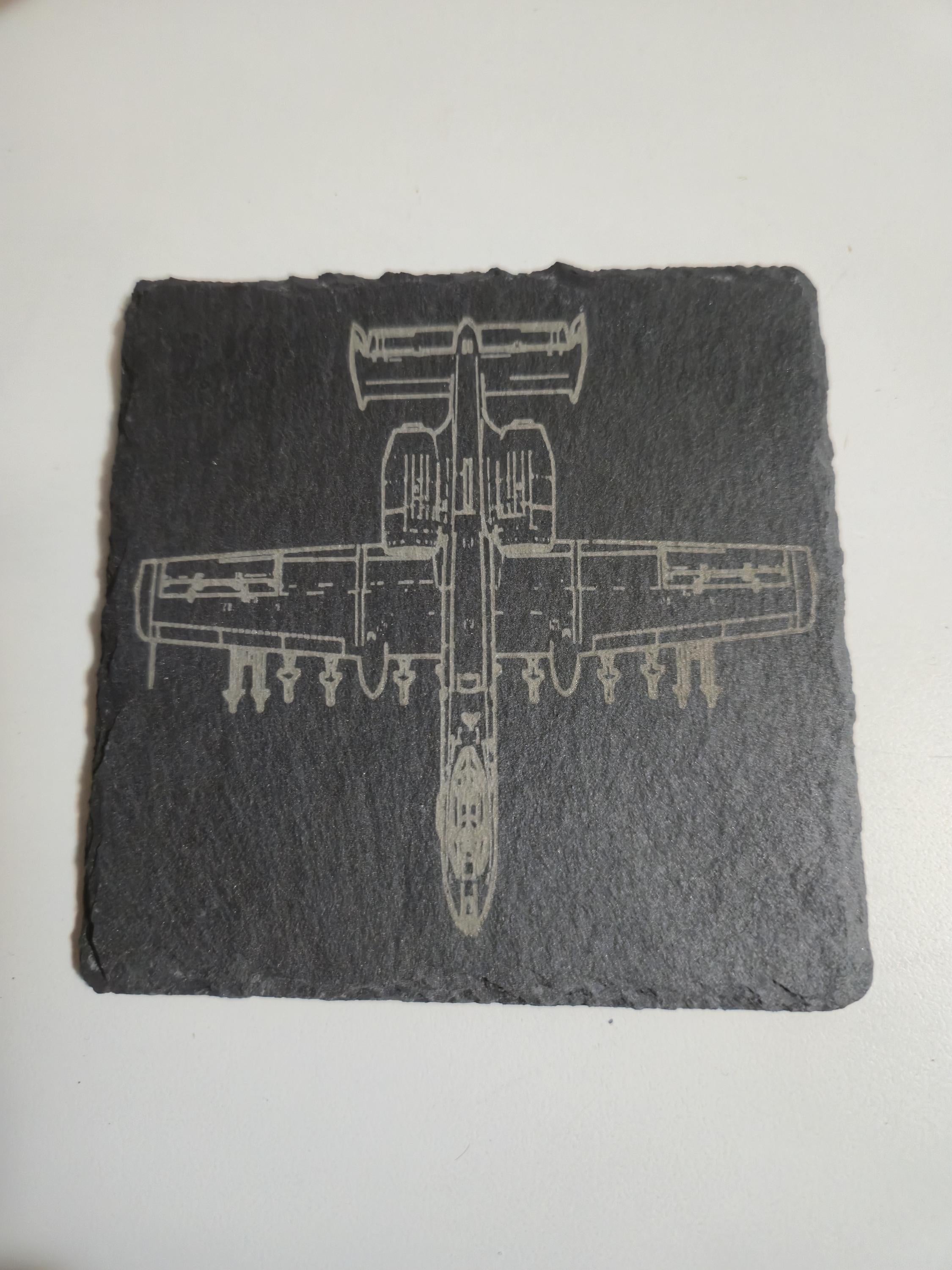 A-10 Warthog Slate Coaster Set: Custom Engraved 4-View Design with Name and Rank