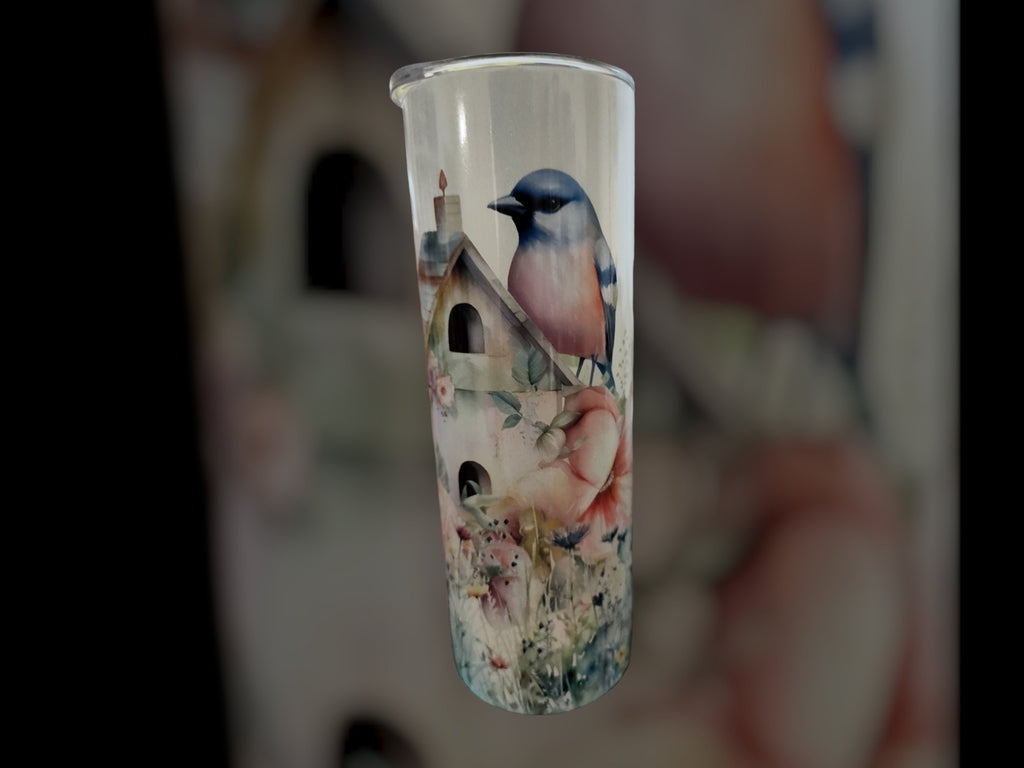 Flower Birdhouse 20 oz Tumbler: Inspirational Sister Water Tracker Gift