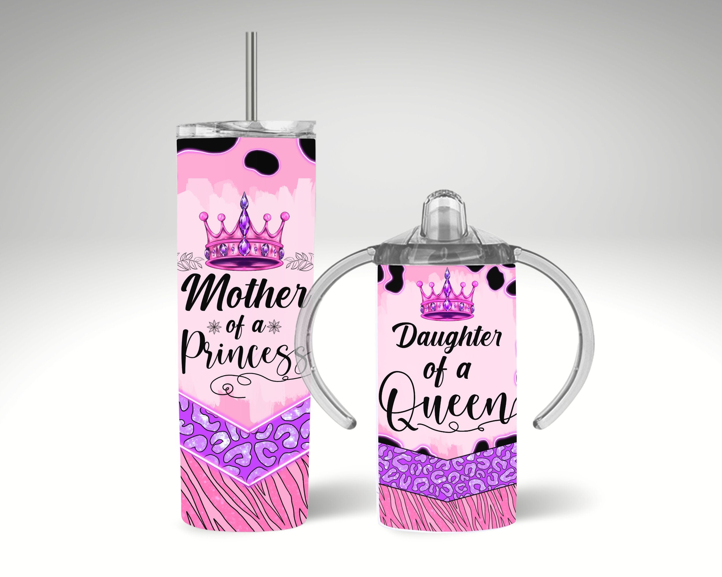 Personalized Mom and Daughter Tumblers: Insulated Travel Cup & Sippy Cup Set